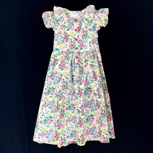 Vintage Simi Girls 10 Floral Dress Cotton Sleeveless w Ruffles Front Buttons